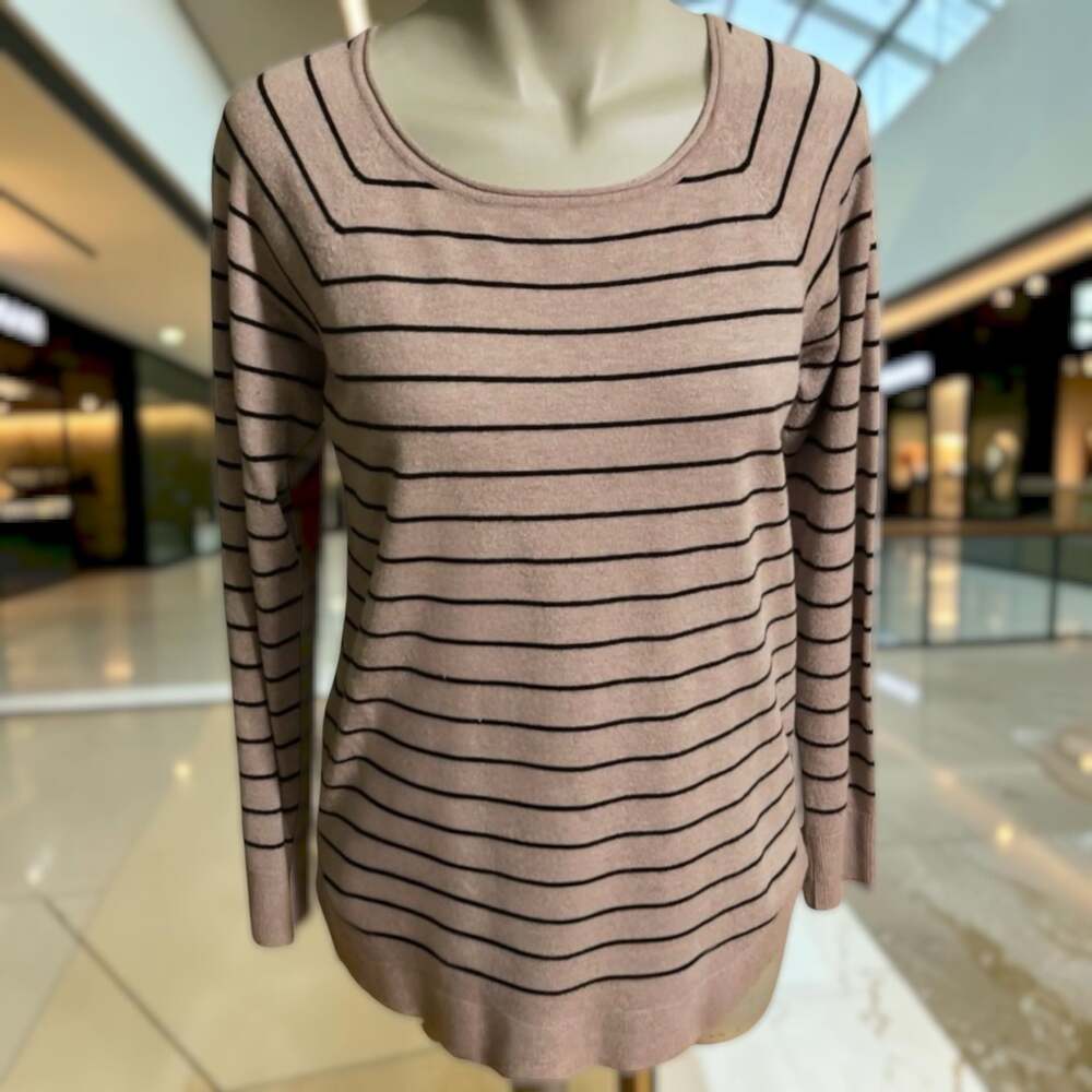 Pink Clover Long Sleeve Striped Crew Neck Lightweight Sweater